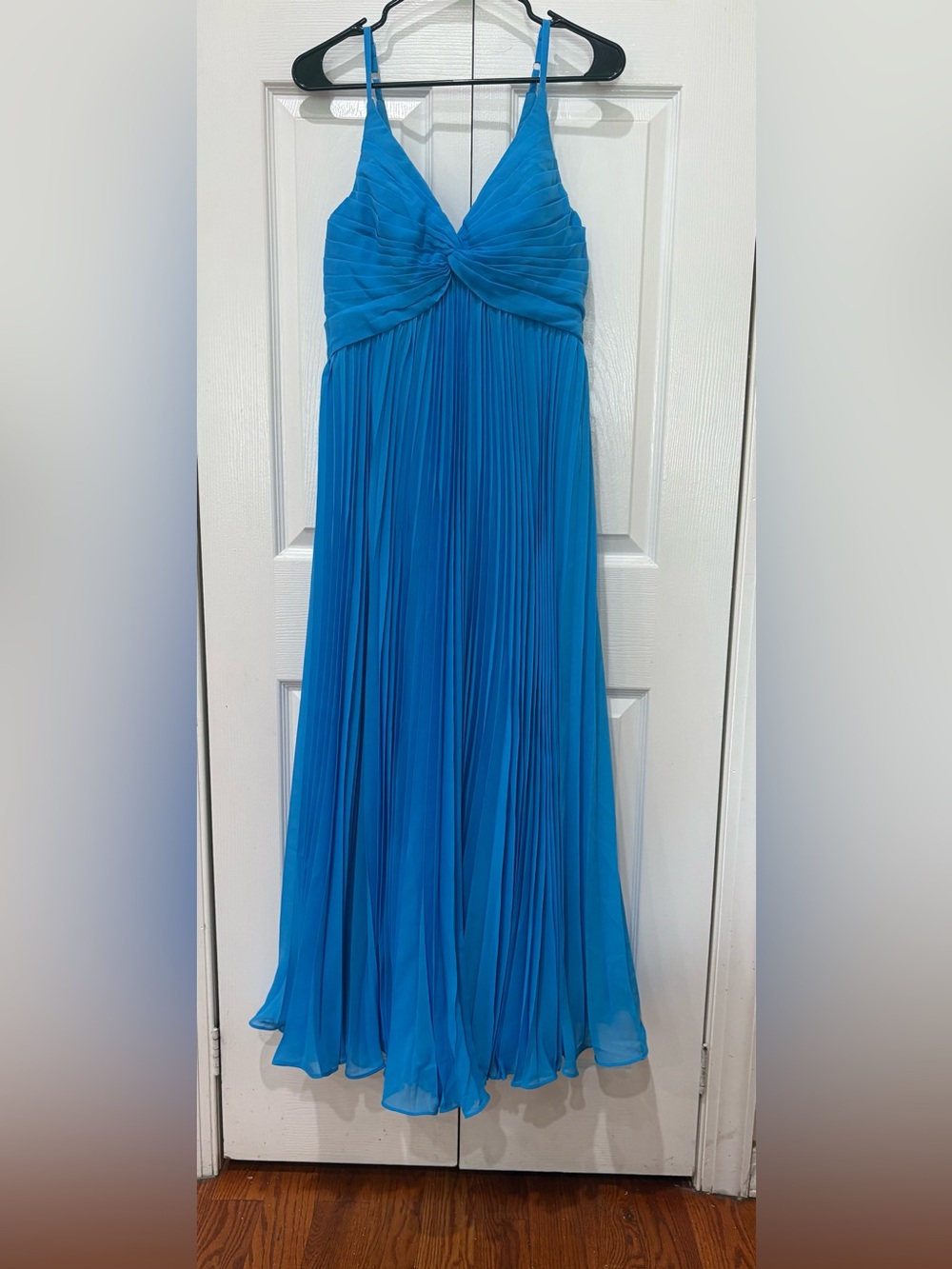 Blue Pleated Maxi Dress with Twist Bodice